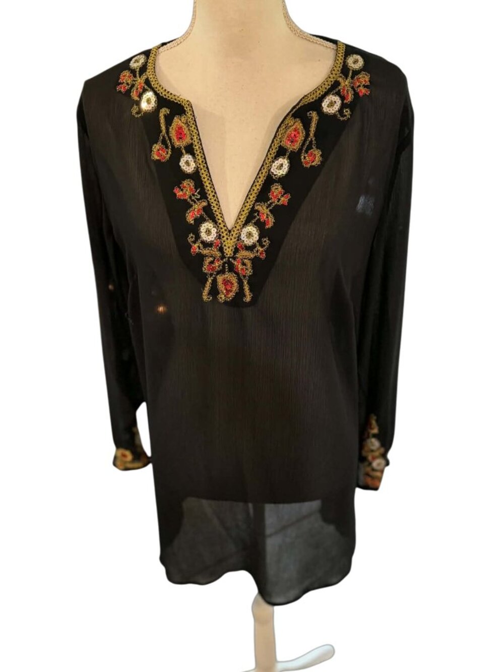Unique Spectrum Vintage 90s Sheer Black Tunic Blouse